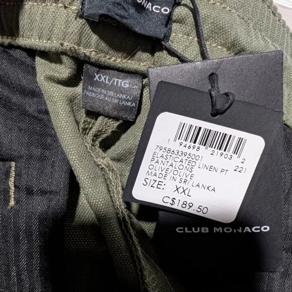 NWT Club Monaco | Men's Elasticated Linen Blend Trousers in Olive Green - Picture 8 of 16